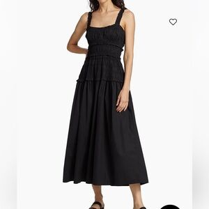 Doen Marianne Smocked Midi-Dress Black Sleeveless cotton Dress - medium
